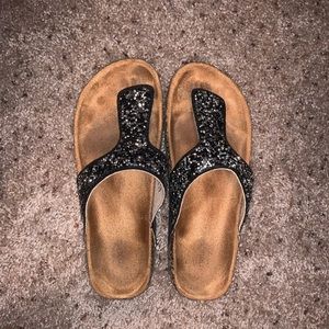 Maurice’s black sparkle sandals